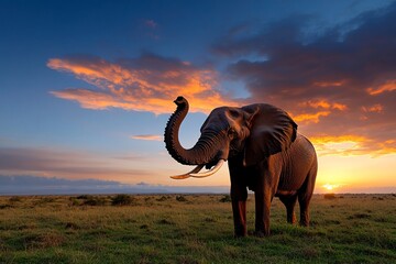 Obraz premium An_elephant_silhouetted_against_a_vibr_