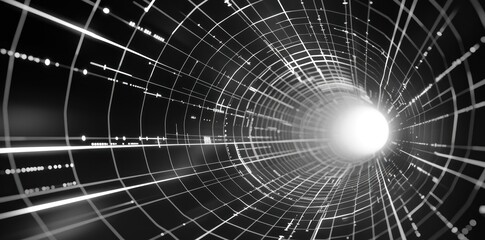 Obraz premium Abstract Digital Tunnel with White Lines and Dots