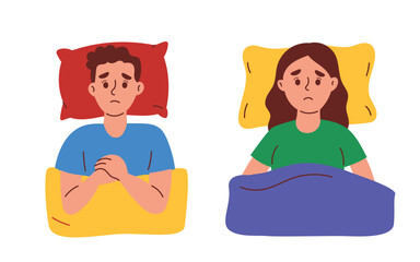 Woman and Man Suffering from Insomnia