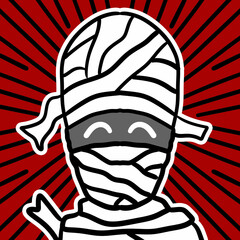mummy cartoon on red background