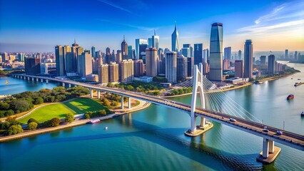 Obraz premium City Skyline with Bridge and Water.