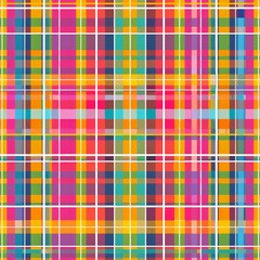 Vibrant Multicolor Plaid Pattern with High Saturation, Pop Style, and Large Area Repeat for a Bold, Dynamic Look.