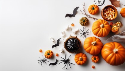 ハロウィンの飾りやカボチャと白い背景
