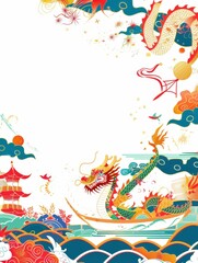Border design with traditional Dragon Boat Festival symbols and colorful decoration