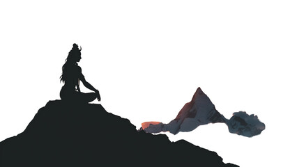 Obraz premium A_tranquil_silhouette_of_Lord_Shiva_sitting_on_a_mountain