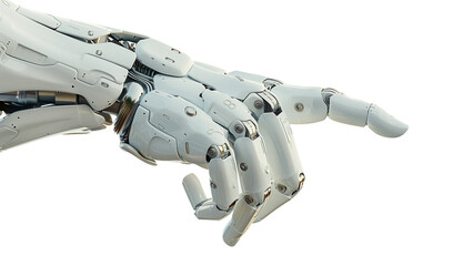 A_white_cyborg_robotic_hand_with_sleek_metallic_joints 