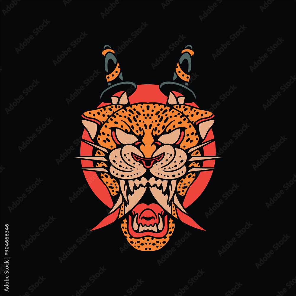 Canvas Prints leopard dagger tattoo vector design