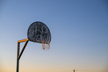 Basketball hoop show from low angle