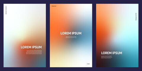 Collection of modern backgrounds with gradient mesh in orange blue hues and negative space for design