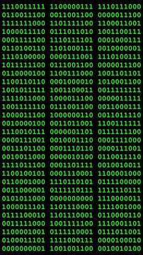Vertical video of green binary code changes randomly on black background