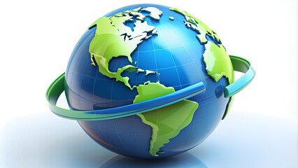 Globe with Orbit. 3D globe with orbit, representing global connectivity, international business, communication, and world travel in the modern interconnected world.