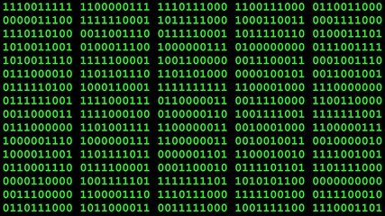 Green binary code changes randomly on black background