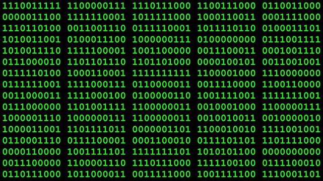 Green binary code changes randomly on black background
