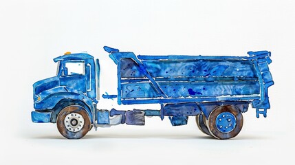 Fototapeta premium Watercolor Illustration of a Blue Dump Truck, Watercolor, Blue, Dump Truck, Transportation