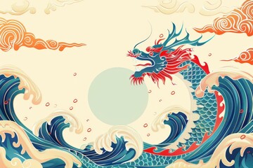 Obraz premium Border design with traditional Dragon Boat Festival symbols and colorful decoration