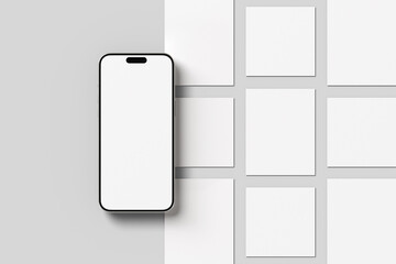 Smartphone with social media post mockup blank