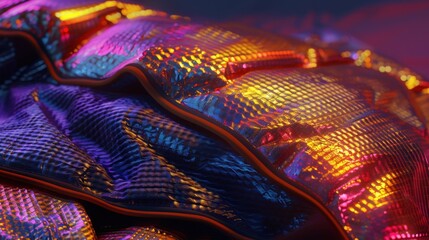 123. Thermal Sleeping Bag, realistic style, vibrant hues, metallic pattern, eye level, soft light, shadows,