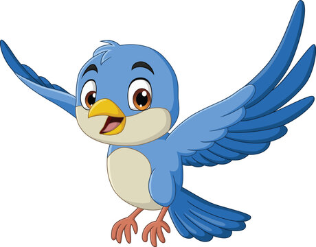 Illustration of cartoon happy bird flying