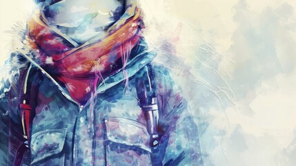 124. Winter Gear, realistic style, colors full, watercolor pattern, close-up, high contrast, glowing light,