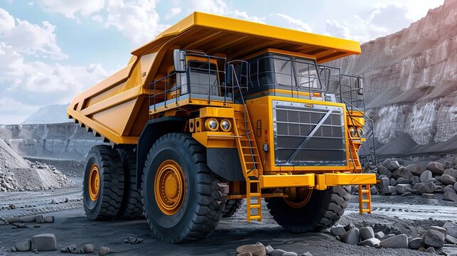modern dump truck, industrial dump truck for quarry work. heavy machine