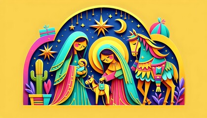 Obraz premium Pesebre Papercut, Fotografía Hiperrealista, Ilustración 3D, Ai