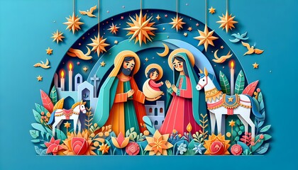 Pesebre Papercut, Fotografía Hiperrealista, Ilustración 3D, Ai