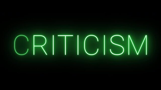 4K, flickering neon green criticism text animated on black background