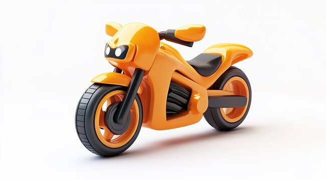 3d cartoon, orange motorcycle toy model, white background