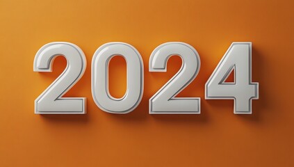 Bold white 2024 numbers on a vibrant orange background, symbolizing the new year and fresh beginnings.