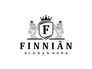 Fancy Black on White Royal Lion Logo - Classy Letter Initial Crest Design - Luxury Lion Emblem - Heraldic Badge Monogram Vector Illustration