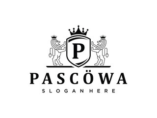 Fancy Black on White Royal Lion Logo - Classy Letter Initial Crest Design - Luxury Lion Emblem - Heraldic Badge Monogram Vector Illustration