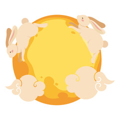 mid autumn festival cute rabbits in moon