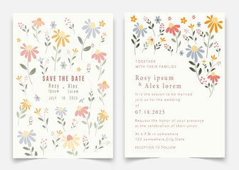 wedding invitation card background vector. Elegant hand drawn flower and line art with elegant garden anemone template Design illustration for wedding and template, banner.
