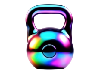 Iridescent kettlebell with a glossy finish isolate on transparent background, cutout, png 