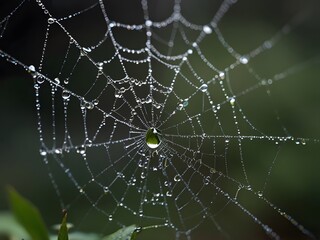 Naklejka premium Crystallized morning rain glistens in intricate silk net