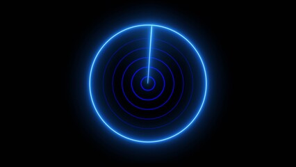 Technology Radio wave signal icon concept background. Neon radio wave radar HUD screen background illustration 4k.