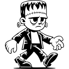 Obraz premium Zombie test subject resurrected by mad scientist walks with heavy gait in monochrome. Simple minimalistic vector in black ink drawing on transparent background