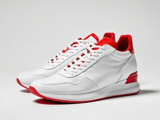 modern sports shoes, red white sneakers isolated on white background.