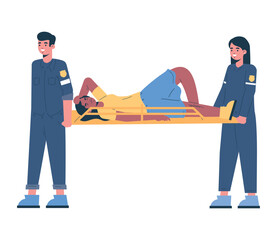 paramedics provide first aid to injured person on stretcher