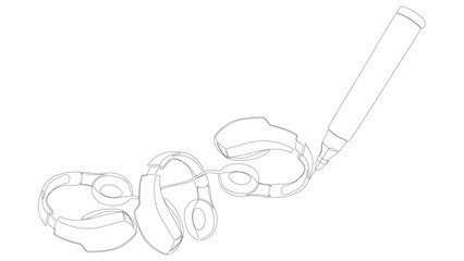 One continuous line of Headphones drawn with a pencil, felt tip pen. Thin Line Illustration vector concept. Contour Drawing Creative ideas.