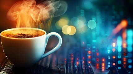 Obraz premium cup, coffee, drink, tea, white, beverage, cafe, table, mug, breakfast, espresso, hot, saucer, morning, caffeine, spoon, brown, nobody, cappuccino, food, fresh, green, object, warm, black, business, ch