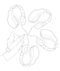 One continuous line of Headphones drawn with a pencil, felt tip pen. Thin Line Illustration vector concept. Contour Drawing Creative ideas.