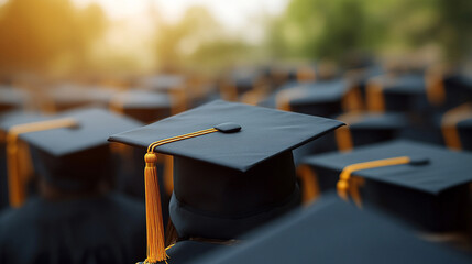 graduates in traditional caps and gowns seen from the back, celebrating their achievement. The photo captures the unity and joy of a milestone event, symbolizing new beginnings and success