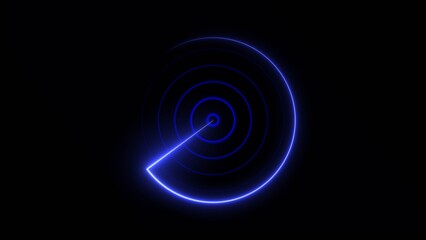 Technology Radio wave signal icon concept background. Neon radio wave radar HUD screen background illustration 4k.