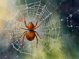 Obraz premium Hairy arachnid predator lurks on intricate web, capturing nature's tiny prey in garden drama