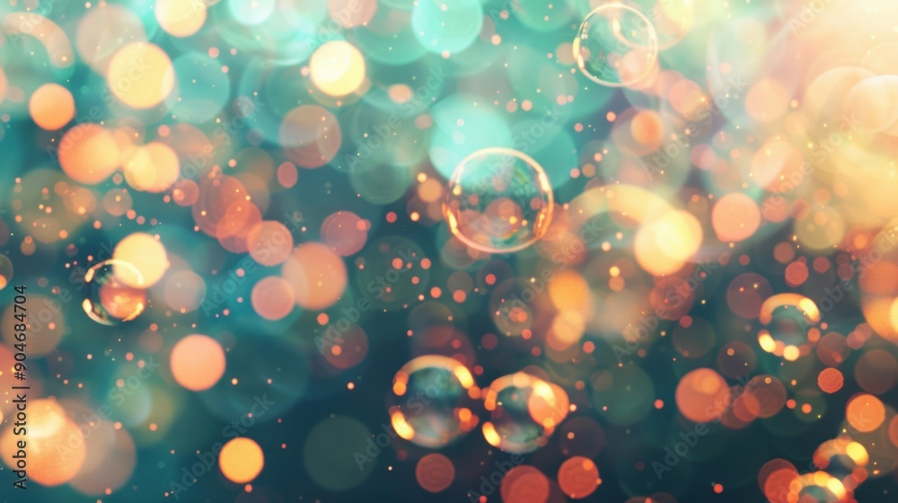 Poster delicate bubbles float gracefully amidst a vibrant bokeh backdrop, creating an enchanting visual eff