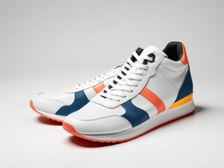 modern sports shoes, mixed white sneakers with colorful colors isolated on white background.