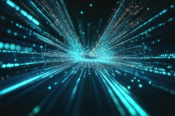 Abstract Blue and Orange Light Streaks Converging in the Distance