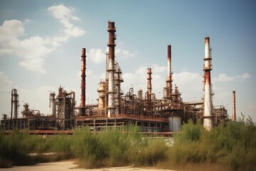 Obraz premium Vast Industrial Refinery Under Clear Skies