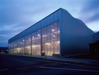 Obraz premium Modern Industrial Warehouse at Dusk